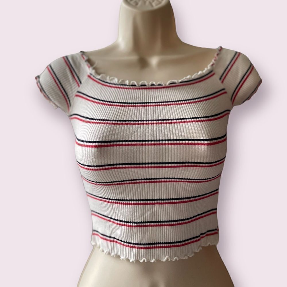 Charlotte Russe Striped White Crop Top Size Extra Small